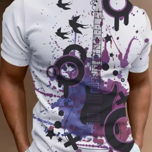 Men T-Shirt 3D Music Notes Printed Graphic T -Shirts Daily Casual Short Sleeve Street Designer Tees Top Oversized Men Clothing