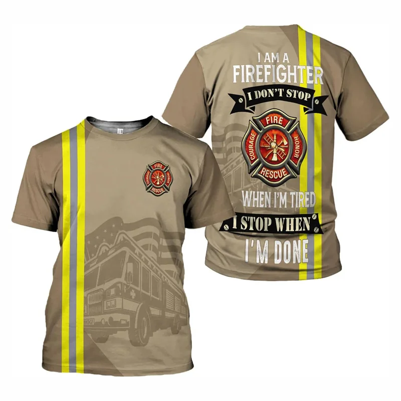 Firefighter Graphic T Shirt For Men Clothing Fashion 3D Printed Short Sleeves Tops Summer Street T-shirt Oversized Tee Shirts - Image 2