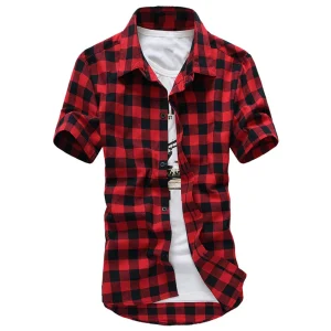 Collared Down Mens Plaid Sleeve Summer Tops Beach Blouse Button Men Clothing Button Tops Male Shirts Daily Holiday
