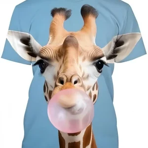 Cute Cartoon Giraffe Men's T-Shirt Summer Outdoor Men's Top Fashion Breathable Men's Clothing Casual Round Neck Men Short Sleeve