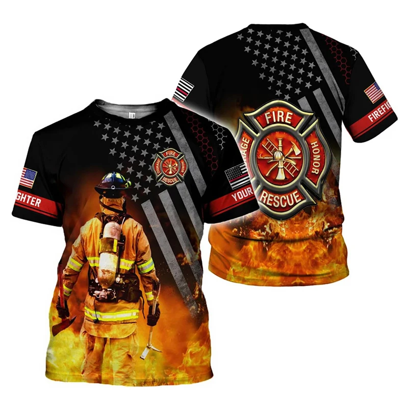 Firefighter Graphic T Shirt For Men Clothing Fashion 3D Printed Short Sleeves Tops Summer Street T-shirt Oversized Tee Shirts - Image 3