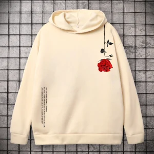 Creative Rose Print Hoodie for Autumn and Winter Men's Loose Pullover Trend Streetwear Clothing Couple Casual Hoodies